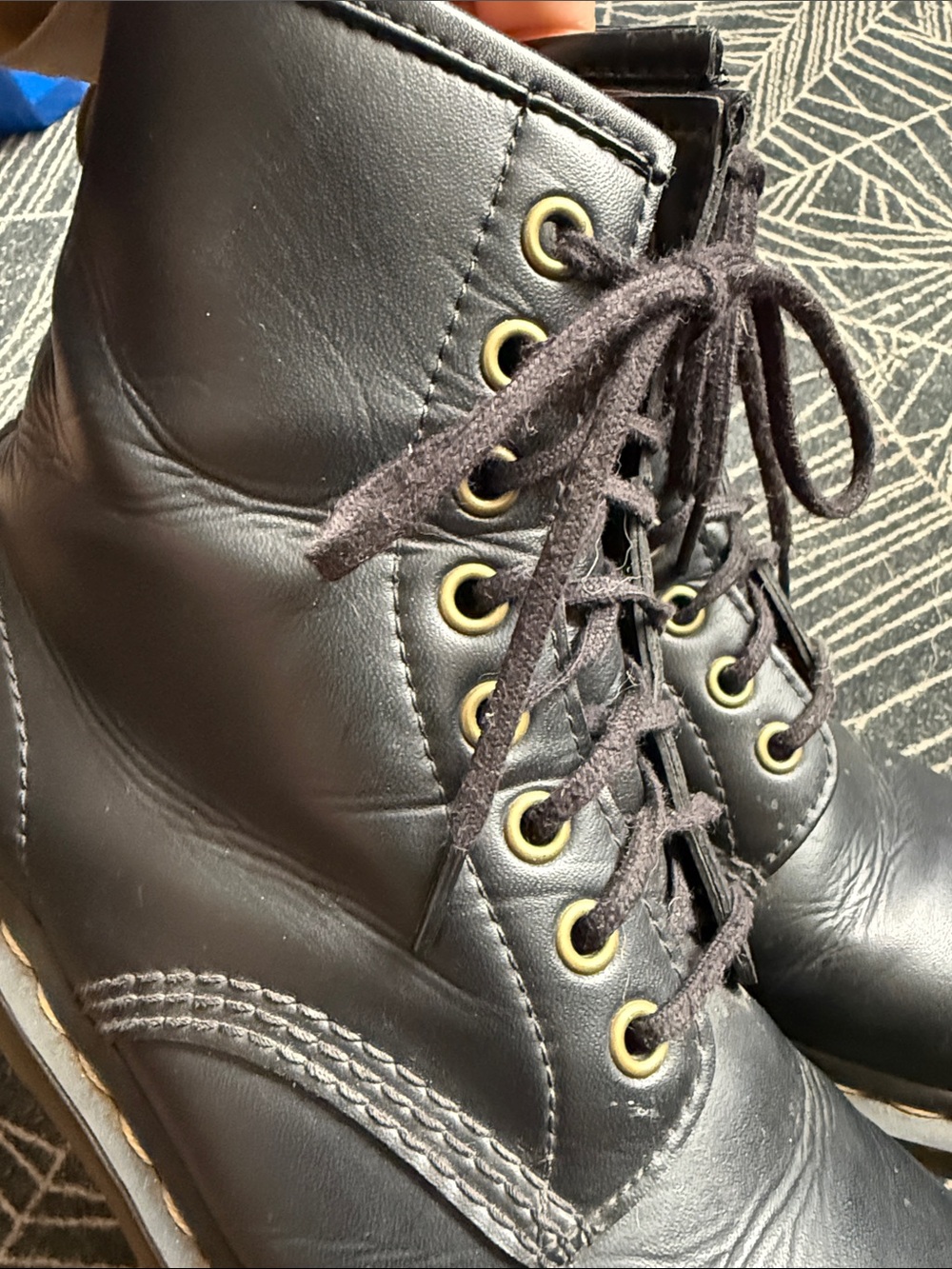Dr. Martens Black Leather Lace-Up Combat Boots with Yellow Heel Loops - Picture 6 of 7